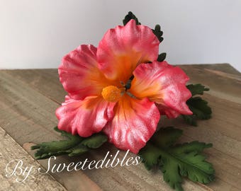 Gum Paste Hawaiian Hibiscus Flower Cake Decorations Pink Gumpaste Fondant