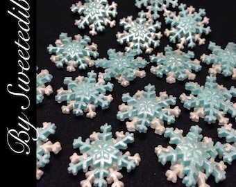 Cake Decorations Edible Snowflakes Small Blue and White