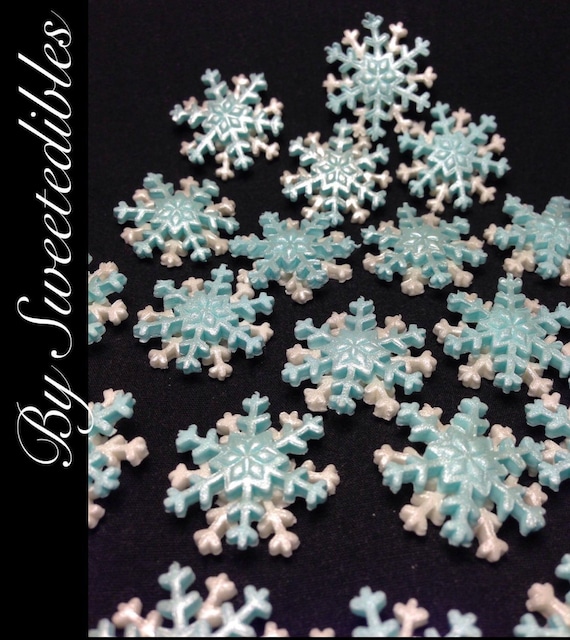 Cake Decorations Edible Snowflakes Small Blue And White Etsy