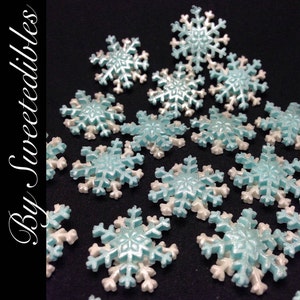 READY to GO NOW Edible Small Snowflakes Blue and White Cake Toppers image 1
