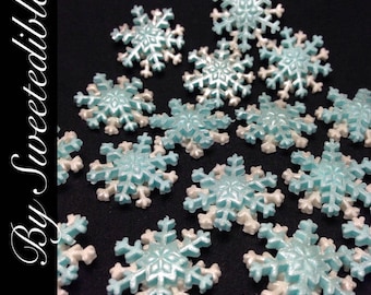 READY to GO NOW Edible Small Snowflakes Blue and White Cake Toppers