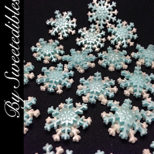 Cupcake Decorations Edible Snowflakes Small Blue and White