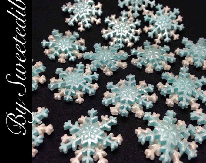 Cupcake Decorations Edible Snowflakes Small Blue and White