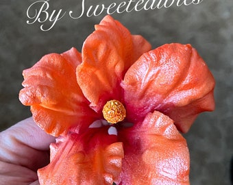 Gum Paste Hawaiian Hibiscus Cake Decorations Red and Orange Gumpaste