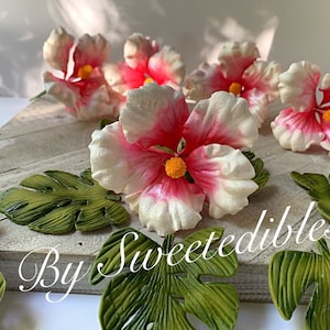 Gum Paste Hawaiian Hibiscus Flower Cake Decorations Pink Gumpaste Fondant