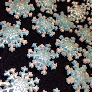 READY to GO NOW Edible Small Snowflakes Blue and White Cake Toppers image 3