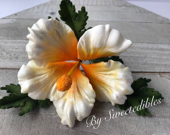 Gum Paste Hawaiian Hibiscus Flower Cake Decorations White Fondant flower Gumpaste