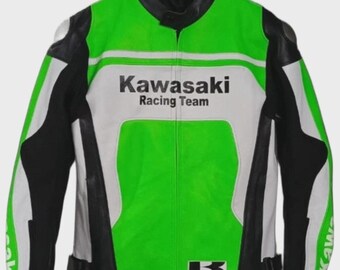 Kawasaki Racing Leather Jacket Motorbike Cowhide Leather Jacket Bikers Racing Motorcycle Jacket