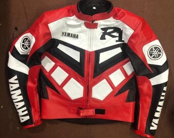 Yamaha R1 Racing Jacket Genuine Cowhide Motorcycle Leather Jacket Biker&#39;s Racing Leather Jacket