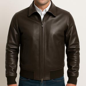 Handmade Genuine Leather Bomber Jacket - Soft Black Finish