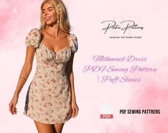 Milchmädchen Kleid PDF Schnittmuster | Puffärmeln | Cottagecore, Vintage-inspiriert, Boho Sommerkleid DIY Pattern