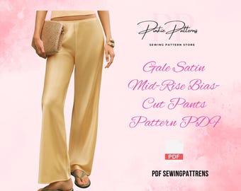 Gale Satinhose Schnittmuster | Hose mit weitem Bein Schnittmuster | Satin Mid-Rise Hose Schnittmuster | Einfach Nähen Hose