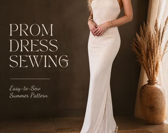 Patrón de vestido maxi halter, patrón de vestido de fiesta de satén sin espalda, vestido lencero con cuello drapeado, vestido de novia de tirantes finos, vestido con espalda baja, vestido de gala