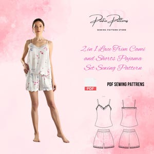 Lace Trim Cami and Shorts Pajama Set Sewing Pattern | PDF Sleepwear Pattern for Women | Beginner-Friendly Loungewear Pattern | Sleepwear pdf