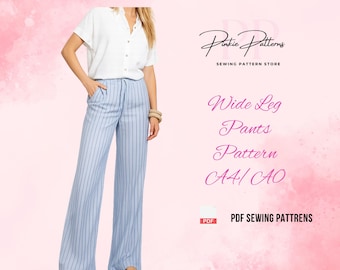 Elastische weite Hose Schnittmuster | Palazzo Hose Schnittmuster für Frauen | Hosen-Schnittmuster | Frauen Baggy Hose lose Leinen Taschen Palazzo