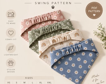 Patrón de costura para pañuelo para perro, pañuelo elástico tipo scrunchie para perro, patrón reversible para pañuelo para mascotas sin nudos, 11 tamaños, descarga instantánea DIY.