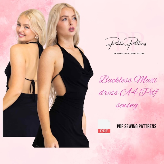 Maxi Dress Sewing Pattern PDF | Backless Dress Pattern Digital Download |  DIY Summer Dress | Wedding Guest & Bridesmaid Gown