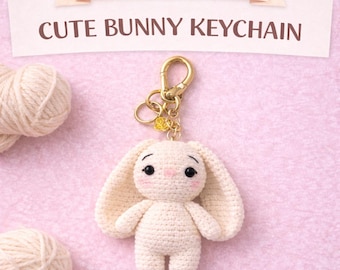 Kaninchen Schlüsselbund Häkelanleitung - Easy Amigurumi Bunny PDF, DIY häkeln Schlüsselbund, süßes Valentine Häschen Muster, süßes Plüschtier DIY