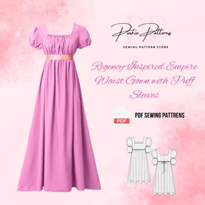 Regency Era Digitales Schnittmuster – Empire-Taille mit Puffärmeln PDF | Jane Austen Cosplay Kleid | Historisches Kostüm-Muster | Milchmädchen