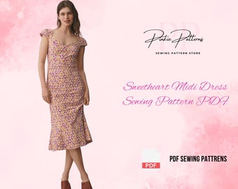 Sweetheart Midi Kleid Schnittmuster PDF: Vintage Floral Flatterärmel