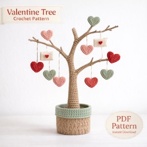 Arbre de la Saint-Valentin au crochet, motif PDF, décoration d'amour de famille, motif au crochet d'arbre en coeur, motif de décoration d'intérieur de la Saint-Valentin