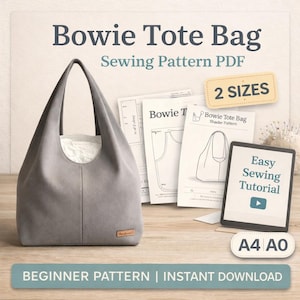 Bowie Tote Bag Sewing Pattern PDF | 2 Sizes | Beginner Bag Pattern | Lined Shopper & Handbag | Easy Sewing Tutorial Download A4/A0