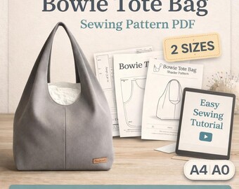 Bowie Tasche Schnittmuster PDF | 2 Größen | Taschenschnittmuster | Gefütterter Shopper & Handtasche | Einfache Nähanleitung zum Downloaden A4/A0