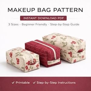 Gesteppte Make-up-Tasche Schnittmuster - Anfängerfreundlicher Boxy Pouch (Klein, Mittel, Groß) | PDF Kosmetiktasche, Reißverschlussbeutel, DIY Kulturtasche