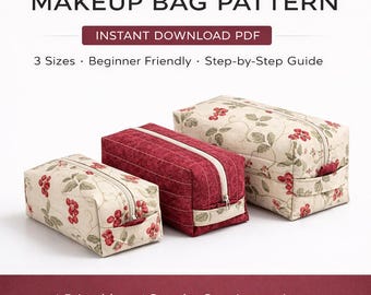 Gesteppte Make-up-Tasche Schnittmuster - Anfängerfreundlicher Boxy Pouch (Klein, Mittel, Groß) | PDF Kosmetiktasche, Reißverschlussbeutel, DIY Kulturtasche