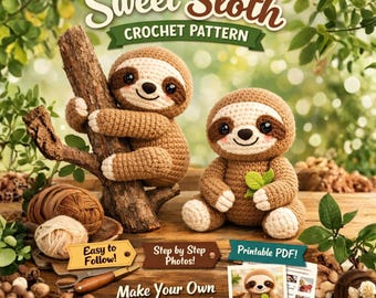 Faultier Häkelanleitung Amigurumi PDF | DIY Faultier Plüschtier häkeln | Tier-Häkelanleitung | Lustiges Faultier Häkelprojekt | 18cm groß