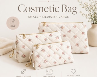 Make-up-Tasche Schnittmuster PDF, gestepptes Kosmetiktäschchen Schnittmuster, Kosmetiktasche Coquette, Reise Kulturtasche, Kulturbeutel, Reißverschluss-Karten-Beutel