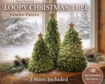 Loopy Weihnachtsbaum Häkelanleitung, PDF, Easy Holiday Decor Häkelanleitung, Anleitung für festliche Weihnachtsornamente, Handsize Weihnachtsbaum