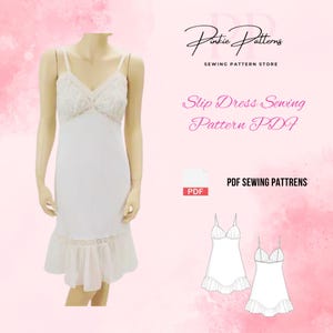 Slip Dress Sewing Pattern PDF | Lace Nightgown Pattern | Digital Nightwear Dress | Ruffle Hem DIY Lingerie Pattern | Vintage Sleeping Dress