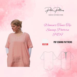 Tunic Top Sewing Pattern PDF, Plus Size Tunic, Loose Fit Short Sleeve Shirt Pattern, Hana Top, Linen and Cotton Blouse Sewing Pattern, A4