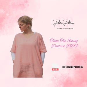 Tunic Top Sewing Pattern PDF, Plus Size Tunic, Loose Fit Short Sleeve Shirt Pattern, Hana Top, Linen and Cotton Blouse Sewing Pattern, A4