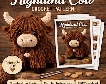 Highland Kuh Häkelanleitung PDF, Amigurumi Kuh Plüschtier, Kuscheltier Häkelanleitung, Kuh Snuggler häkeln, Amigurumi Bauernhof Tier Plüsch