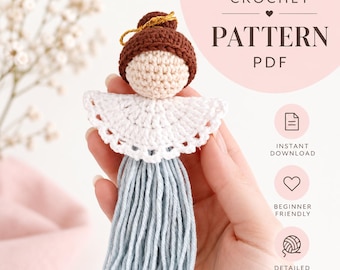 Patrón de adorno de ángel de ganchillo, ángel navideño en PDF, adorno de árbol de ganchillo, patrón de ángel amigurumi, decoración navideña, ángel de ganchillo de encaje