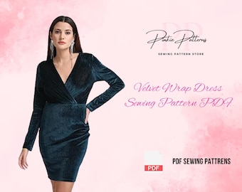 Velvet Wrap Dress Sewing Pattern: Bodycon Evening Gown (Digital Download)