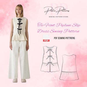Tie-Front Peplum Slip Dress Sewing Pattern | Digital Nightwear Tank Dress | Ruffle Hem Loungewear | DIY Summer Dress PDF