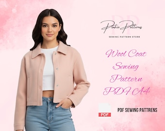 Wollmantel Schnittmuster PDF | Klassischer Wollmantel mit Hemdkragen | Maßgeschneiderte Winterjacke | Digitaler Schnittmuster-Download
