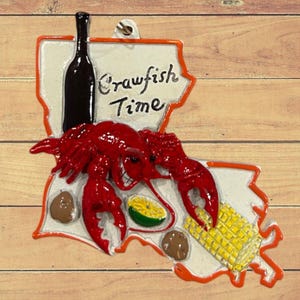 Louisiana Ornament &quot;Crawfish Time&quot; Louisiana State Shaped Lobster Ornament Corn, Crawfish, Potato New Orleans Style Seafood Boil Home Decor