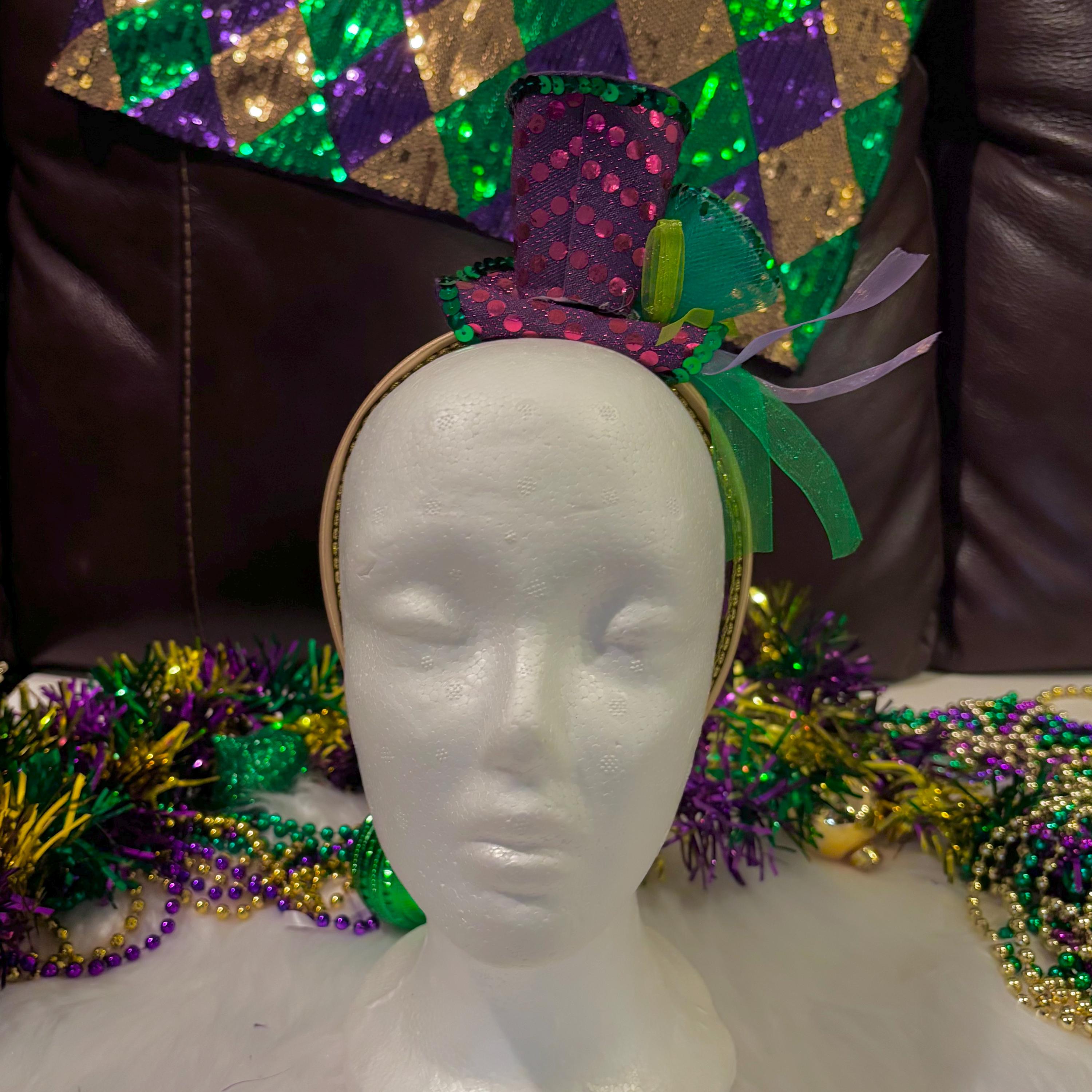 Krewe Of Creole NWT Purple Floral with Green Bow Fascinator Kentucky Derby Hat Fascinator, Purple and Green Fascinator  main image 2