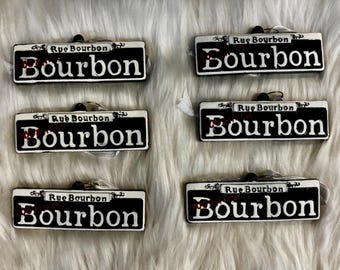 SET OF 6! Bourbon Street Antique Sign Ornament, New Orleans French Quarter Souvenir, Mardi Gras Christmas Tree Ornament Decor