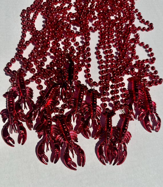 Red Crawfish Mardi Gras Beads, New Orleans, Seafood Boil, Craft Supply, Beaded Necklace, Lobster Charm, Party Favor, Home Decor, Easter
