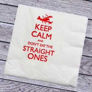 White with Red Crawfish Napkins Lobster Design &quot;Keep Calm and Don&#39;t Eat the Straight Ones&quot; Seafood Boil Party Decor Paper Towel Summer
