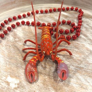 New Orleans Mardi Gras Crawfish Bead, Seafood Boil Decor, Craft Supply, Beaded Necklace, Moving Lobster Charm, Party Favor