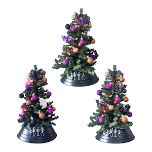 Kit de decoración para el hogar DIY de árbol de Halloween. ¡Todos los materiales incluidos! Mini árbol de Navidad de Halloween, collar para árbol, luces de Halloween y adornos variados.