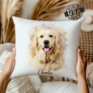 Personalized Watercolor Pet Pillow Using Pet Photo, Custom Dog Cat Pillow, Gift for Pet Lover, Pet Sympathy Gift, Pet Memorial Gift