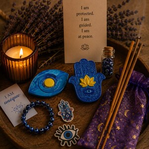 Evil Eye protection set, Evil eye Bracelet, evil eye wax melt, Good Luck Manifestation Kit positive vibes and harmony image 3