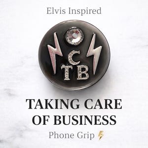 Elvis Inspired TCB Phone Grip – Taking Care of Business Pop Grip – Lightning Bolt Crystal Phone Holder – Rock Style Phone Accessory